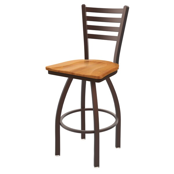 25" Swivel Counter Stool, Bronze Finish, Med Maple Seat